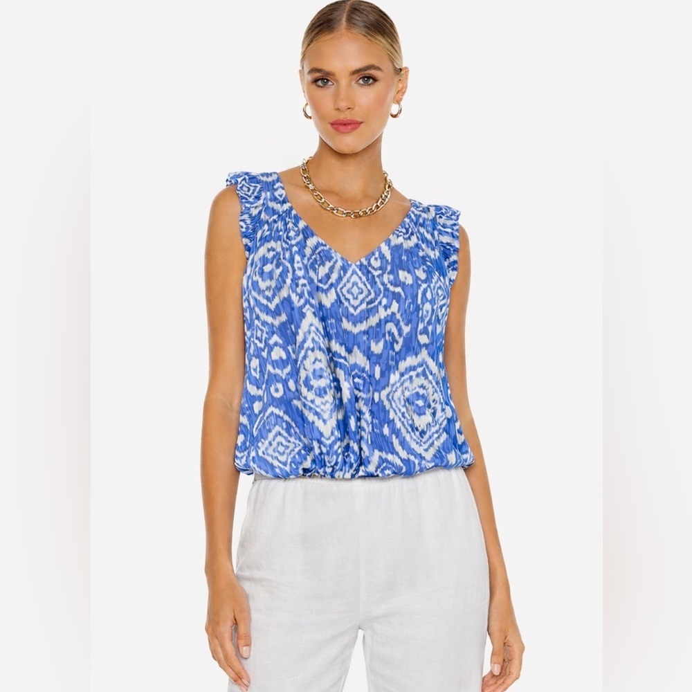 Joy Joy Brand Blue Ikat Print Tank Top | Size XS in excellent like-new condition
